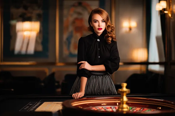 A confident dealer surrounded by casino chips inviting players to access their K677 account, reflecting quick and easy login options.